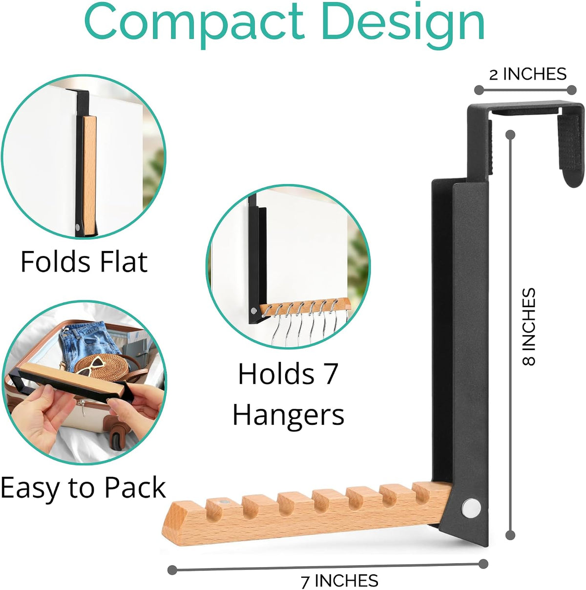 TERRA HOME Over The Door Coat Rack: Portable Folding Travel-Friendly Over The Door Clothes Hanger and Laundry Hanger, Ideal for Compact Spaces and On-The-Go Use - 2PCS (Black)