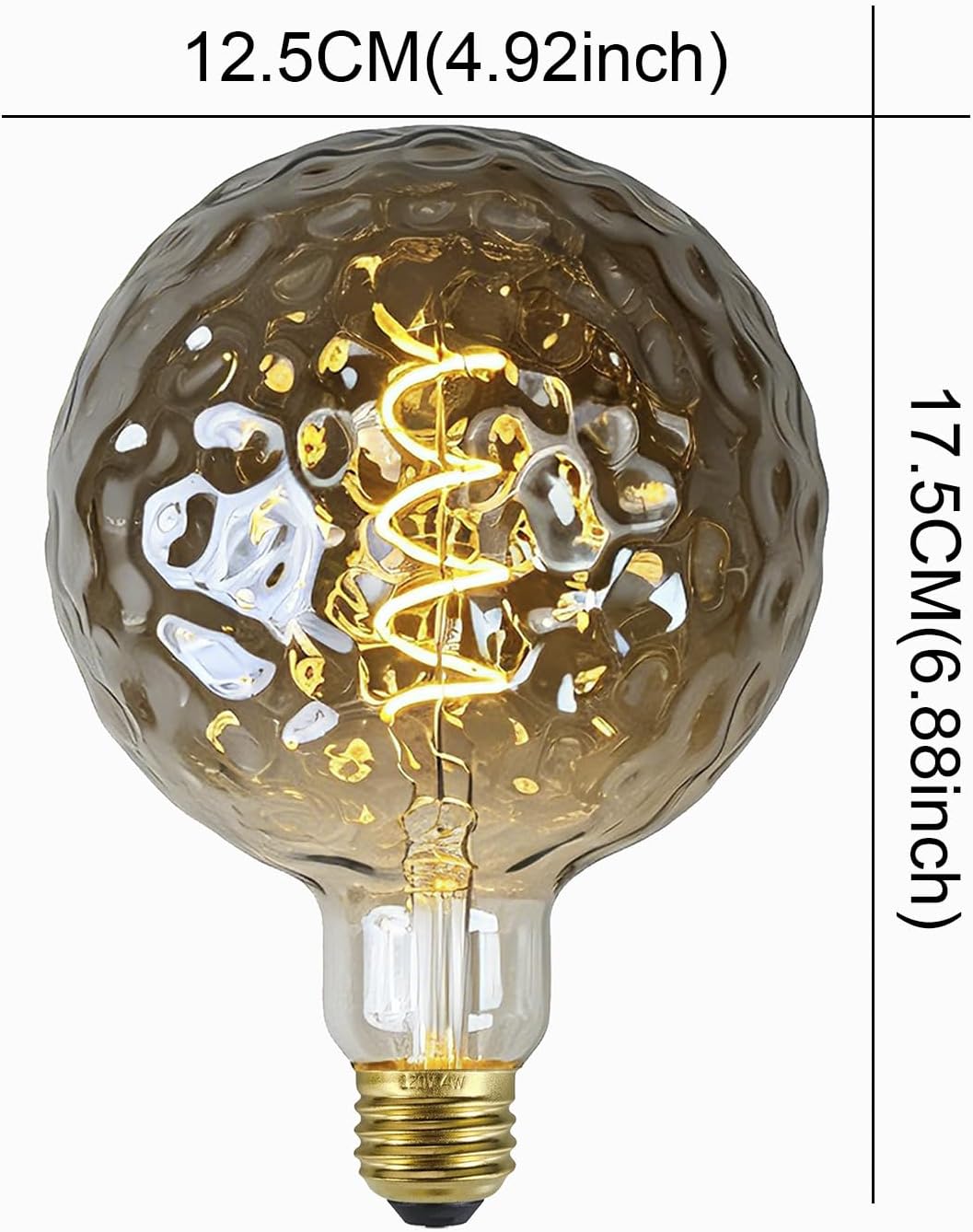 G40 LED Edison Bulb, Smoke Gray Hand-Blown Hard Glass, 4W (25W Incandescent Equivalent), 110-130V, E26, 2000K Warm Yellow Light, 200LM, Dimmable, for Indoor Decorative Lighting (Meteorite)