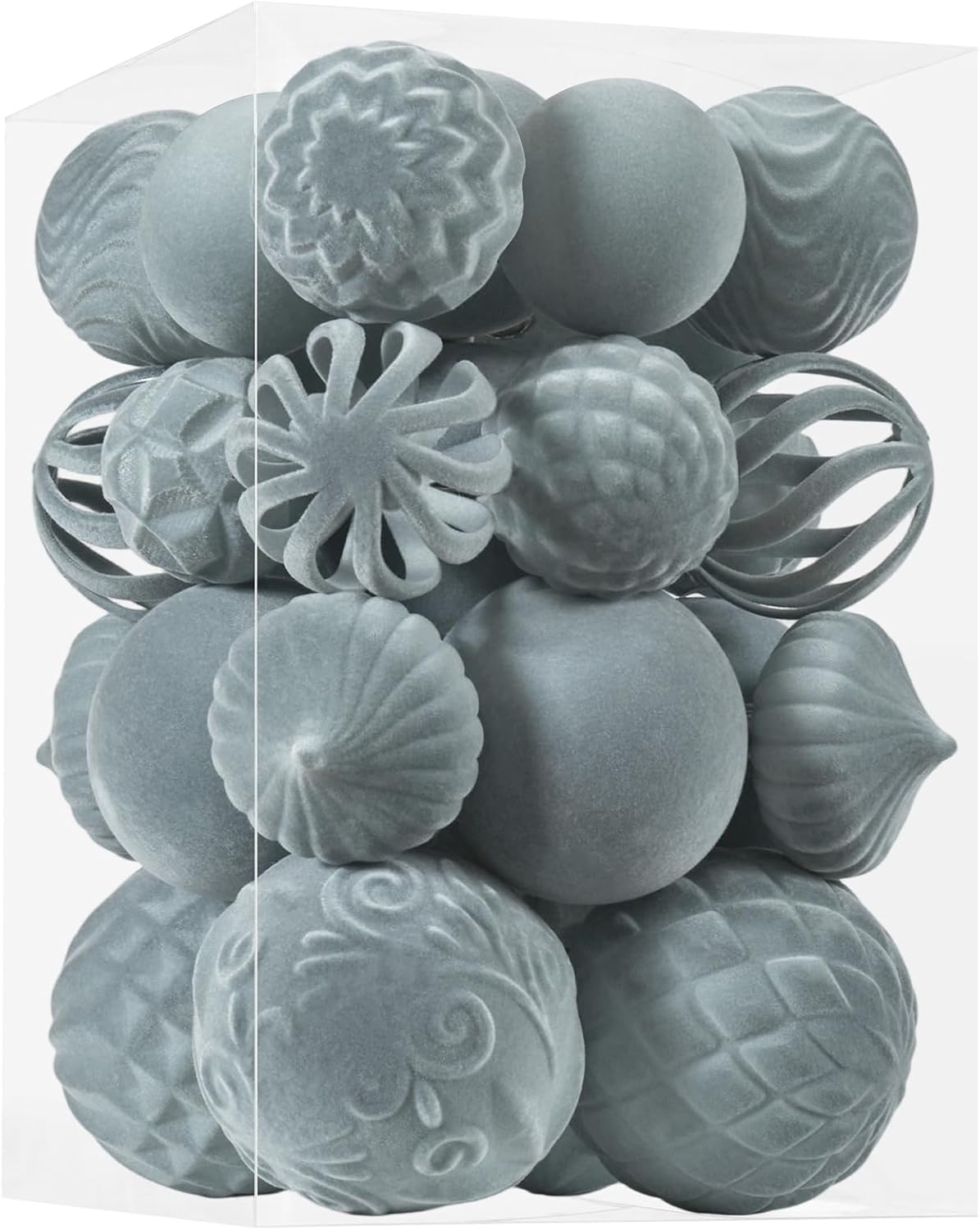 30pcs Velvet Christmas Ball Ornaments, Flocked Shatterproof Christmas Ornaments Hanging Xmas Tree Decorations Set for Home Party Holiday Decor (Multi-Size, Grey)