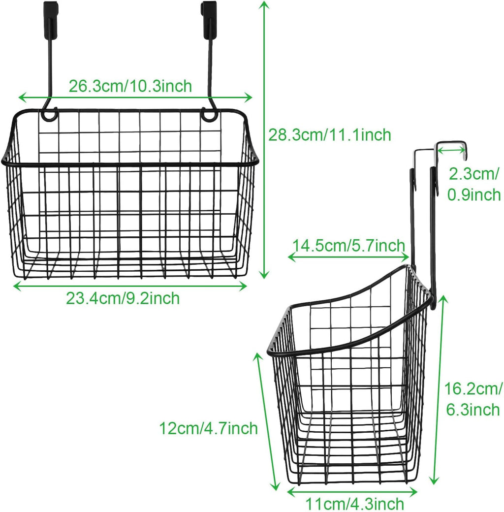 4PCS Over the Cabinet Basket, Over Cabinet Door Organizer, Grid Storage Baskets with Hooks, Metal Hanging Basket Kitchen Storage Organizer Holder for Pantry, Bathroom, Black, 11x9.2x4.3’’