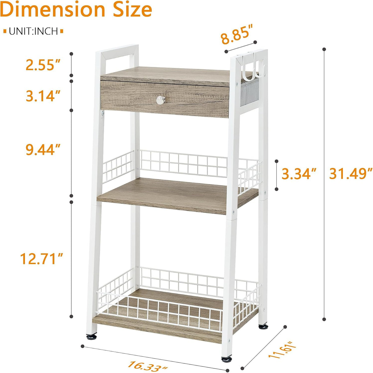 Gewudraw Bathroom Ladder Shelf with Drawer, 3-Tier Bathroom Storage, White