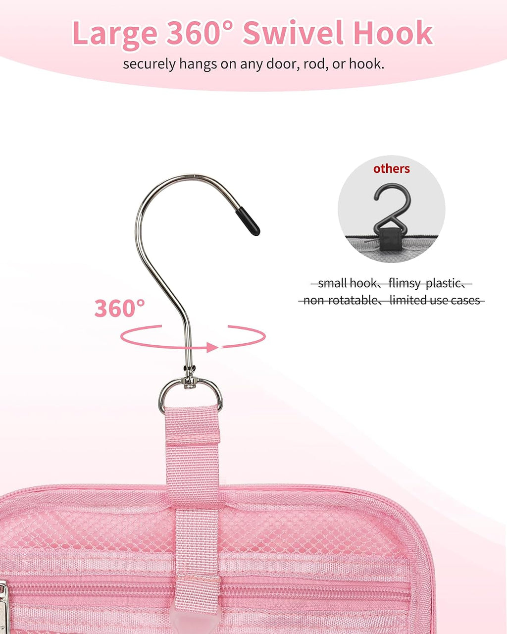 CUBETASTIC Mesh Shower Caddy Bag Portable - Large Capacity Shower Bag with Waterproof Phone Pocket & Sturdy Hook, Dorm Shower Caddy for Travel, Gym, College Essentials for Women & Men (Pink, M)
