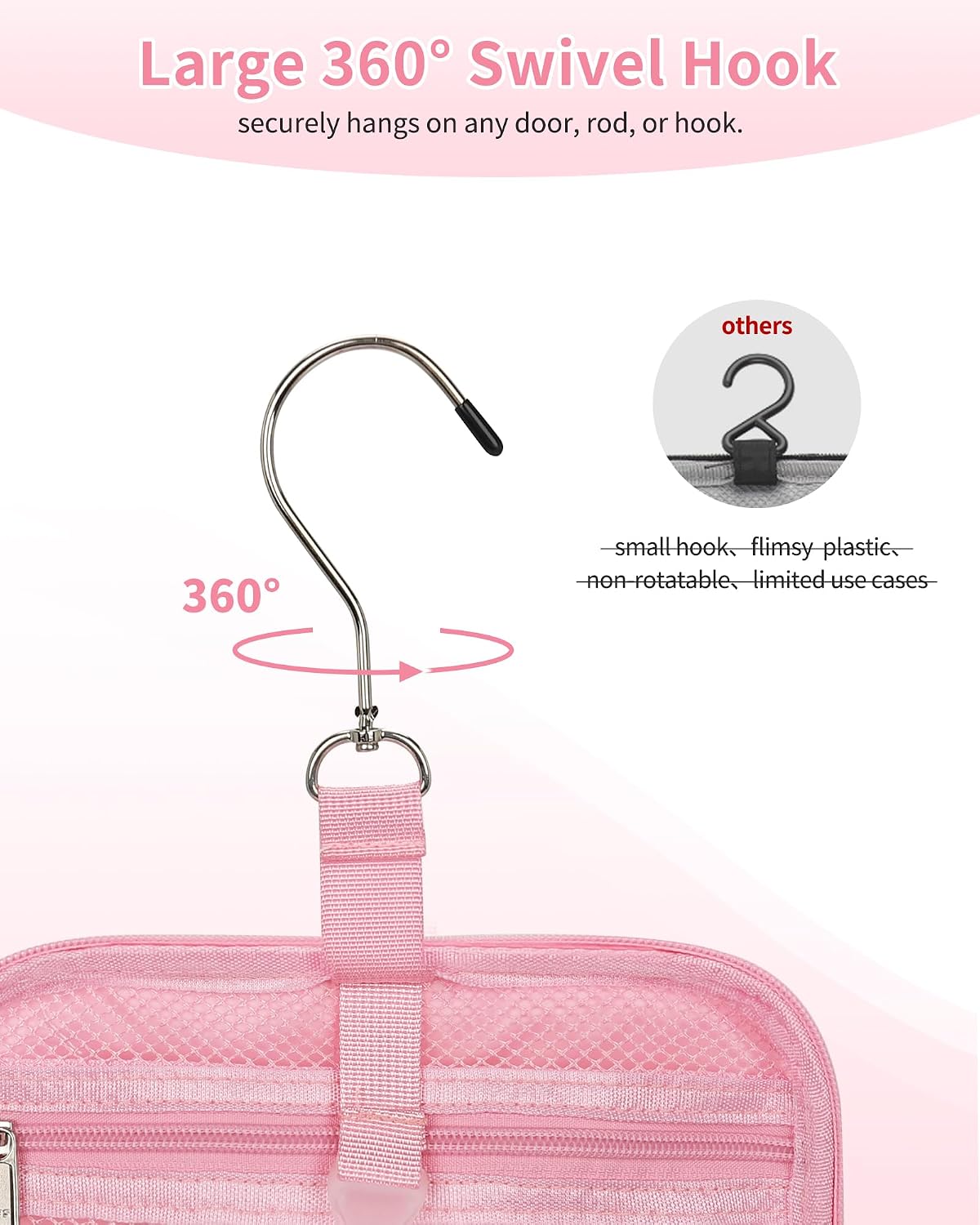 CUBETASTIC Mesh Shower Caddy Bag Portable - Large Capacity Shower Bag with Waterproof Phone Pocket & Sturdy Hook, Dorm Shower Caddy for Travel, Gym, College Essentials for Women & Men (Pink, M)