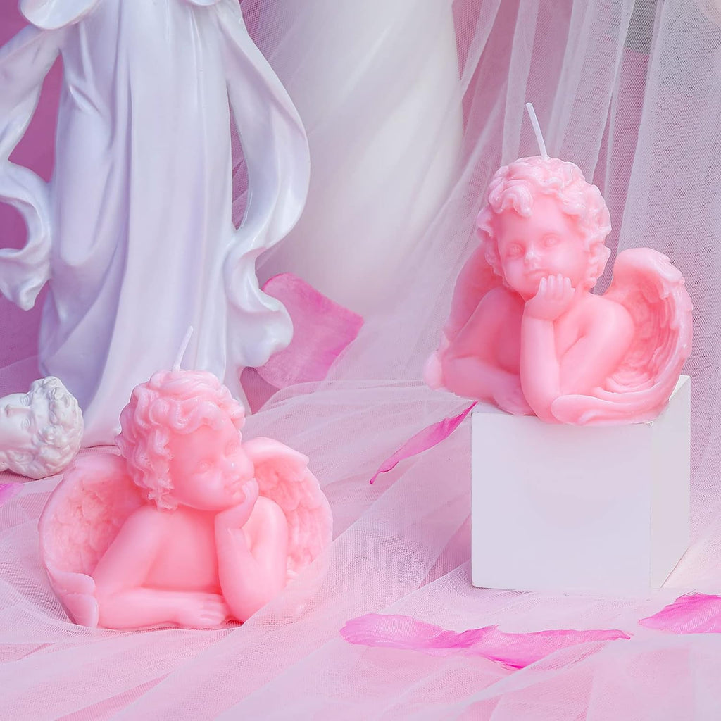 Nuanchu Eclectic Angel Decor - 2 Pieces Soy Scented Vegan Candle (White, Pink) for Girly Home Aesthetic & Trendy Bedroom Decoration