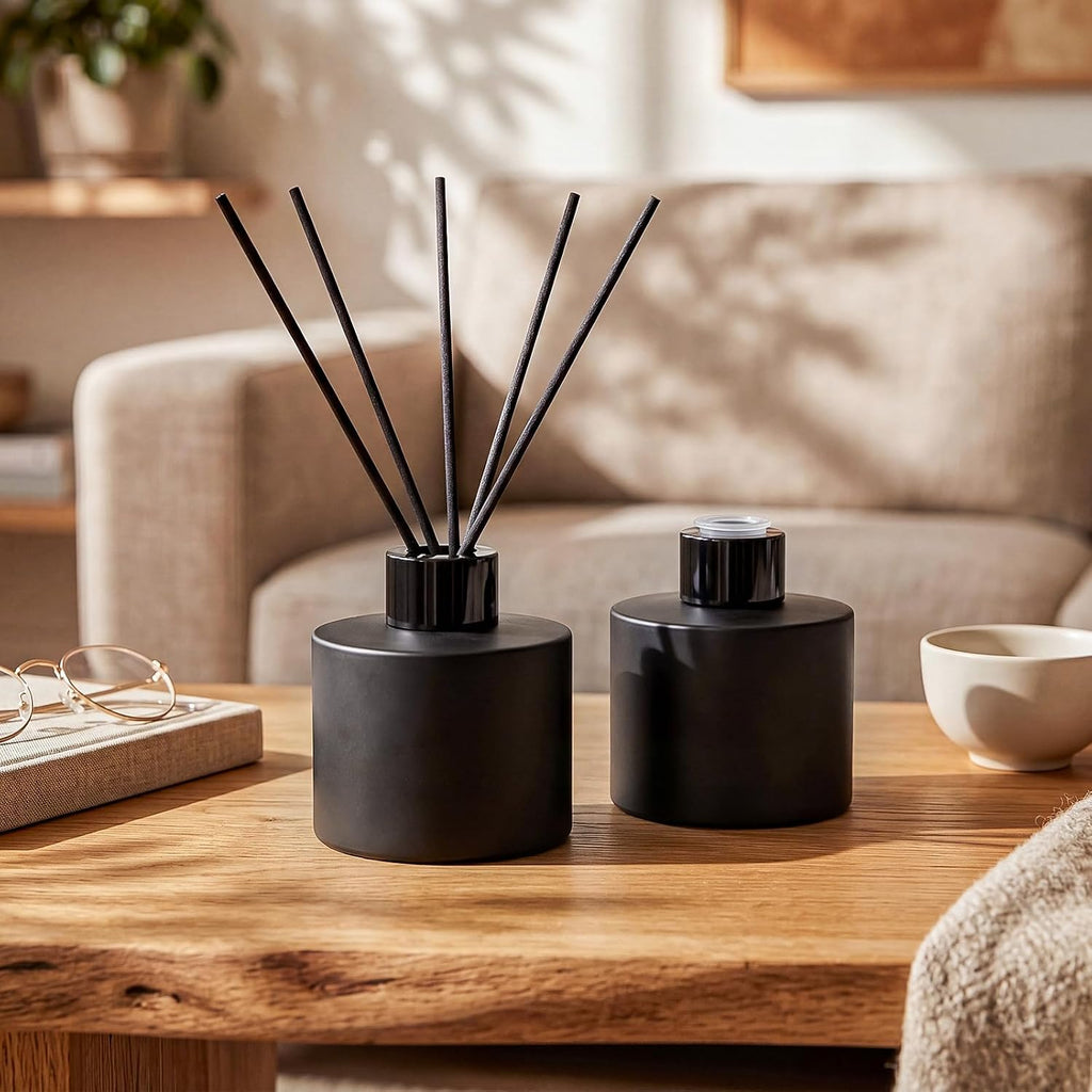 Chunful 2 Set Reed Diffuser Bottles, 100ml Glass Jars with Stick, Black