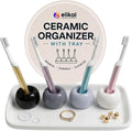 ELIKAI Ceramic Toothbrush Holders with Bathroom Tray, Countertop Organizer for Toothbrushes and Accessories, Hygienic Individual Holder Set (Black, Grey & White, 4 Holders)