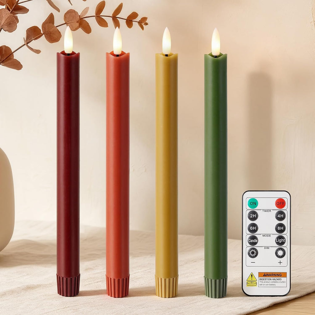 Fall Taper Candles Flameless Candle Sticks Battery Powered, Remote, 4 Pack