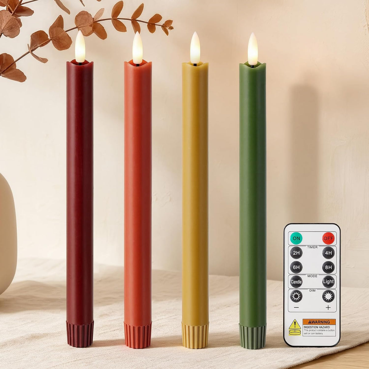 Fall Taper Candles Flameless Candle Sticks Battery Powered, Remote, 4 Pack
