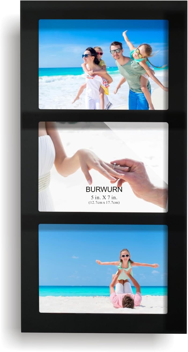 Collage Picture Frame Black Wood 5x7 3-Opening 1 Pack