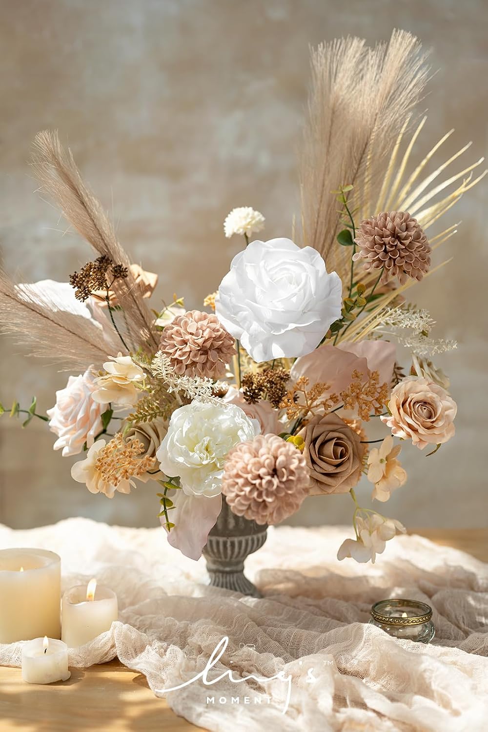 Ling's moment Artificial Wedding Fall Flowers Deluxe Combo, Boho & Nude