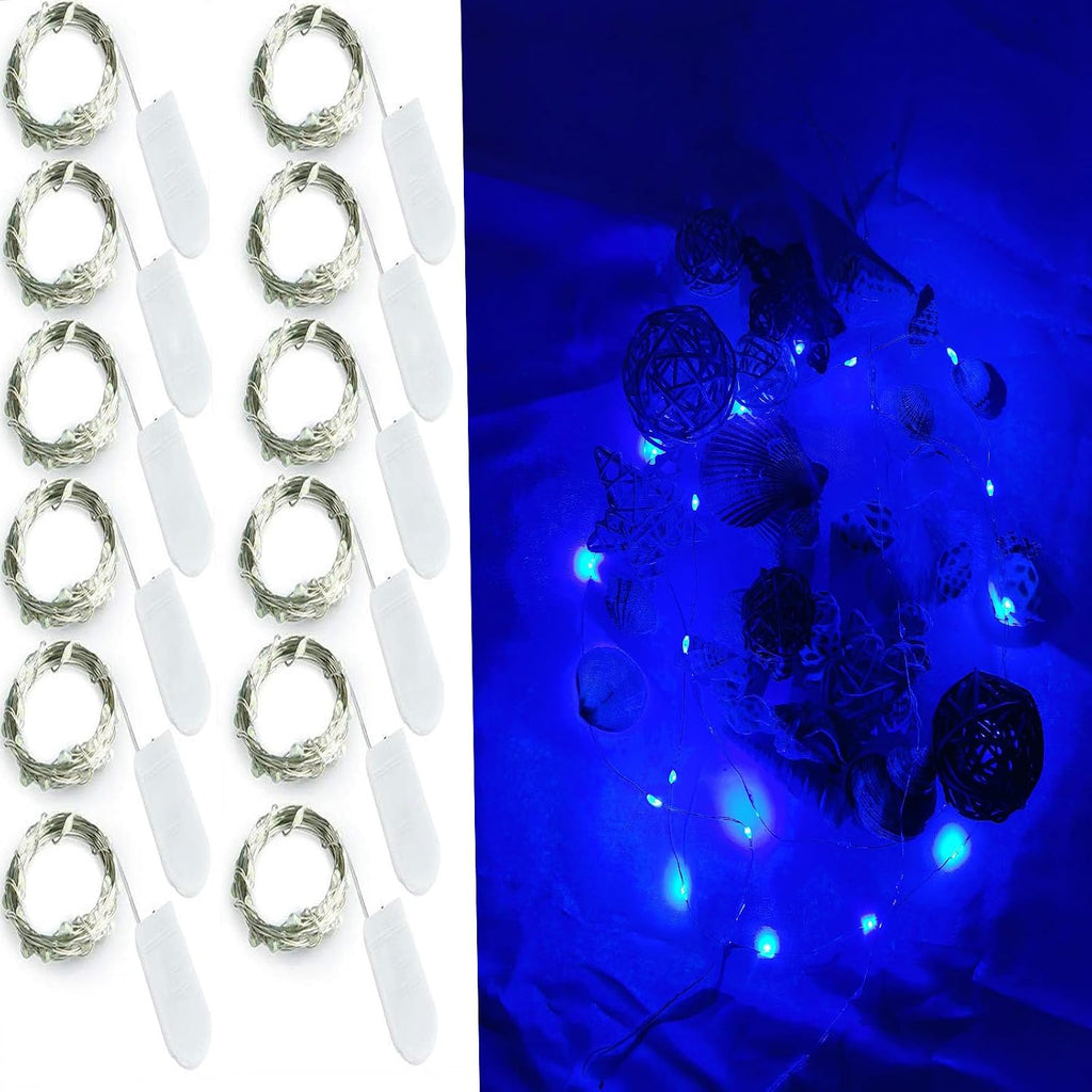 12 Pack 20 LEDs Fairy Lights Battery Operated String Lights - 7 ft Mini Silver Wire Firefly Starry Moon Lights for Mason Jars DIY Wedding Party Bedroom Christmas Decor (Blue)