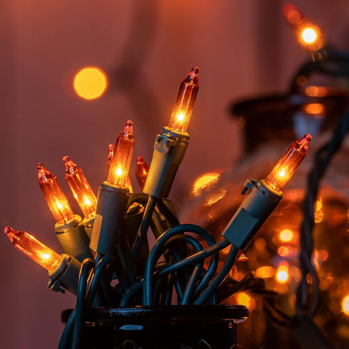 200 Orange Christmas Lights, 2 Set 33 ft 100 ct Green Wire UL String Light