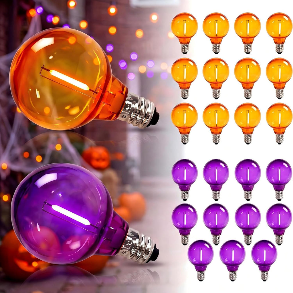 25PK G40 Halloween LED Replacement Purple and Orange Light Bulbs, 0.6W