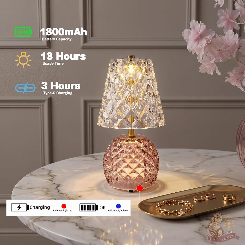 MJ PREMIER Rechargeable Table Lamp Cordless Mushroom Lamp with Timer Pink