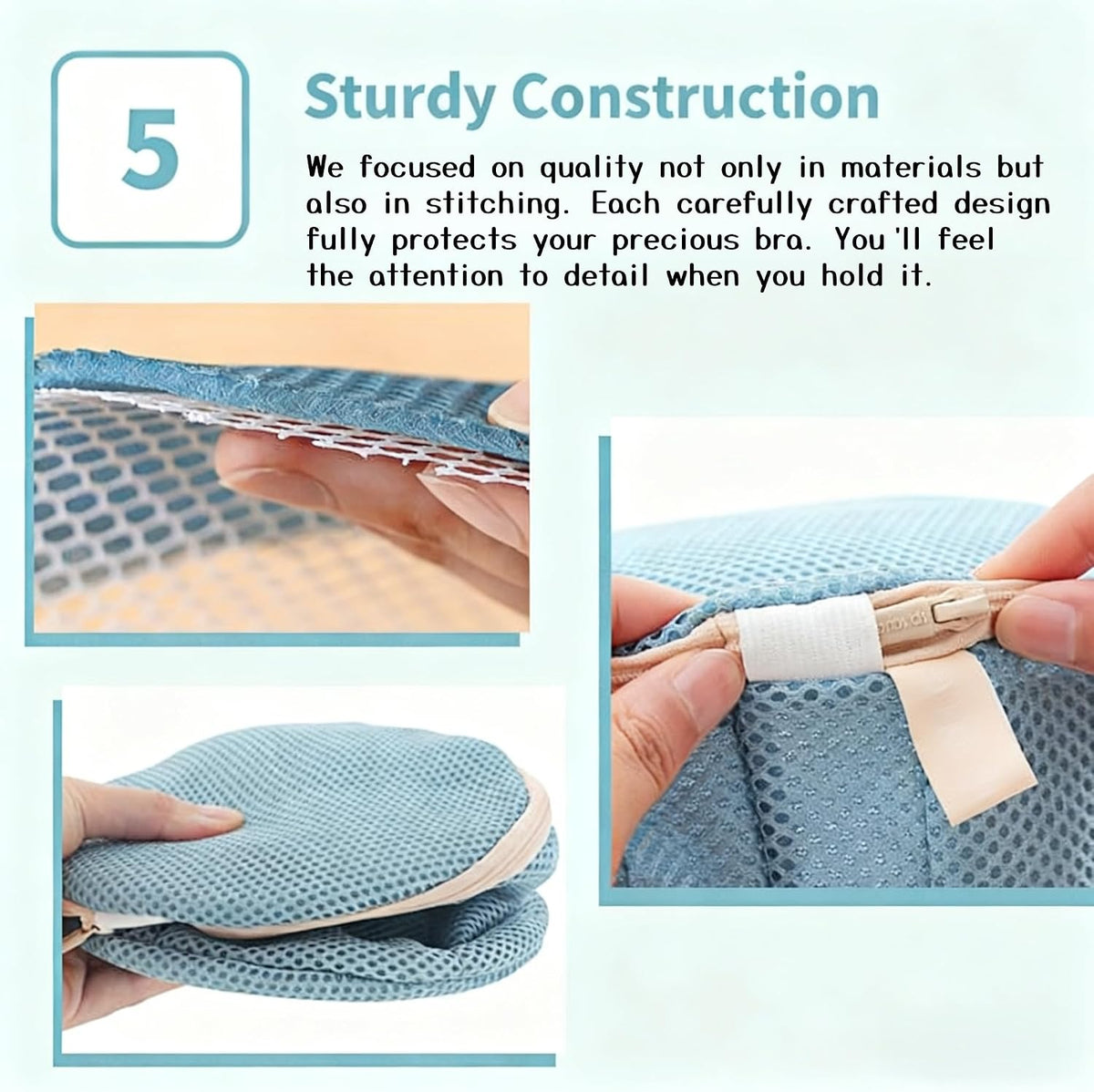 4 Pack Bra Washing Bags for Laundry, Large 7x6in Delicate Underwear Laundry Bags with 3D Structure, Double Frame Support, Soft Side Panels, Thick Mesh(4, Beige & Green & Pink & Yellow)