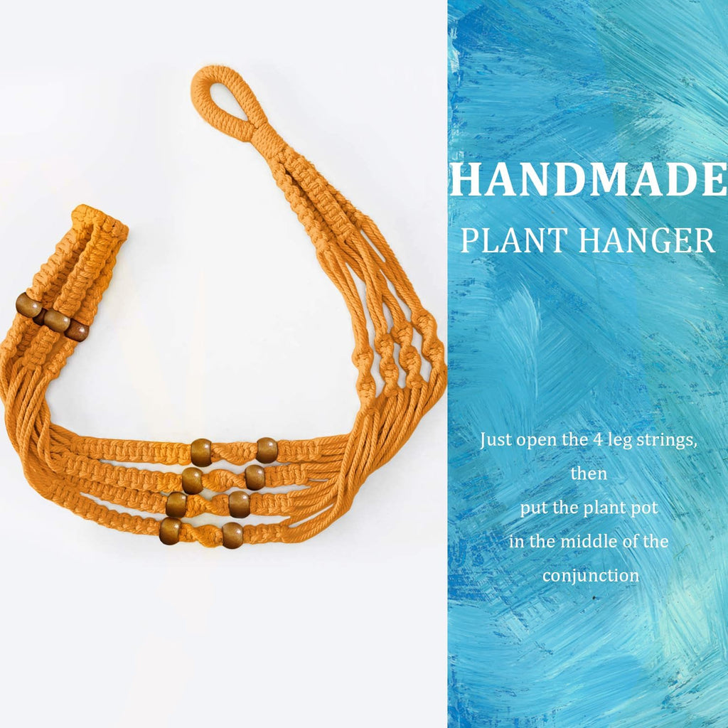 3 Pcs 35 Inch Macrame Plant Hanger Flower Pot Hanging Plant Holder No Tassels Decorative Hanging Planter Basket with Wood Beads for Indoor Outdoor Home Decor (Orchid Yellow)