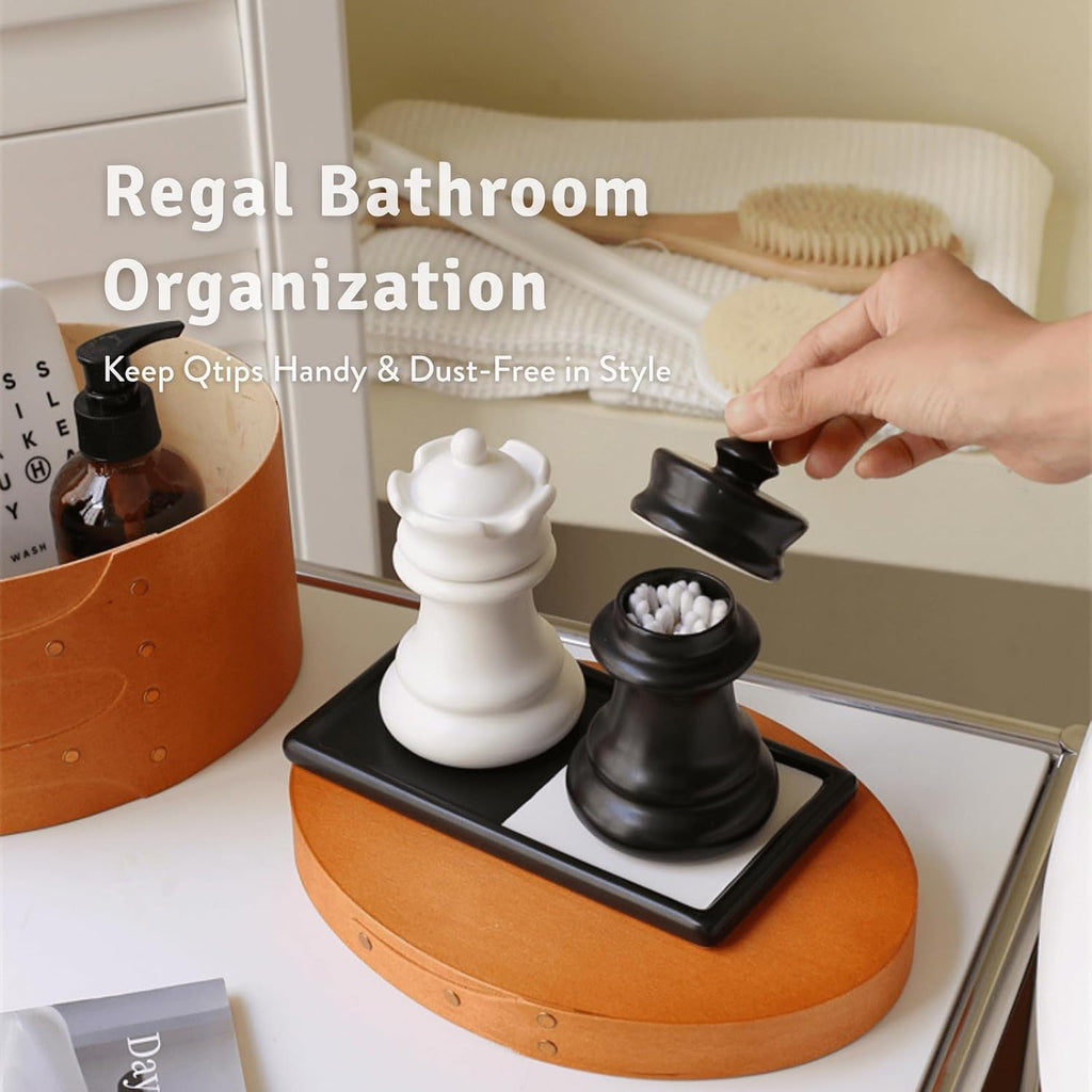 Ceramic Chess Qtip Holder Set, King & Queen Storage Jars