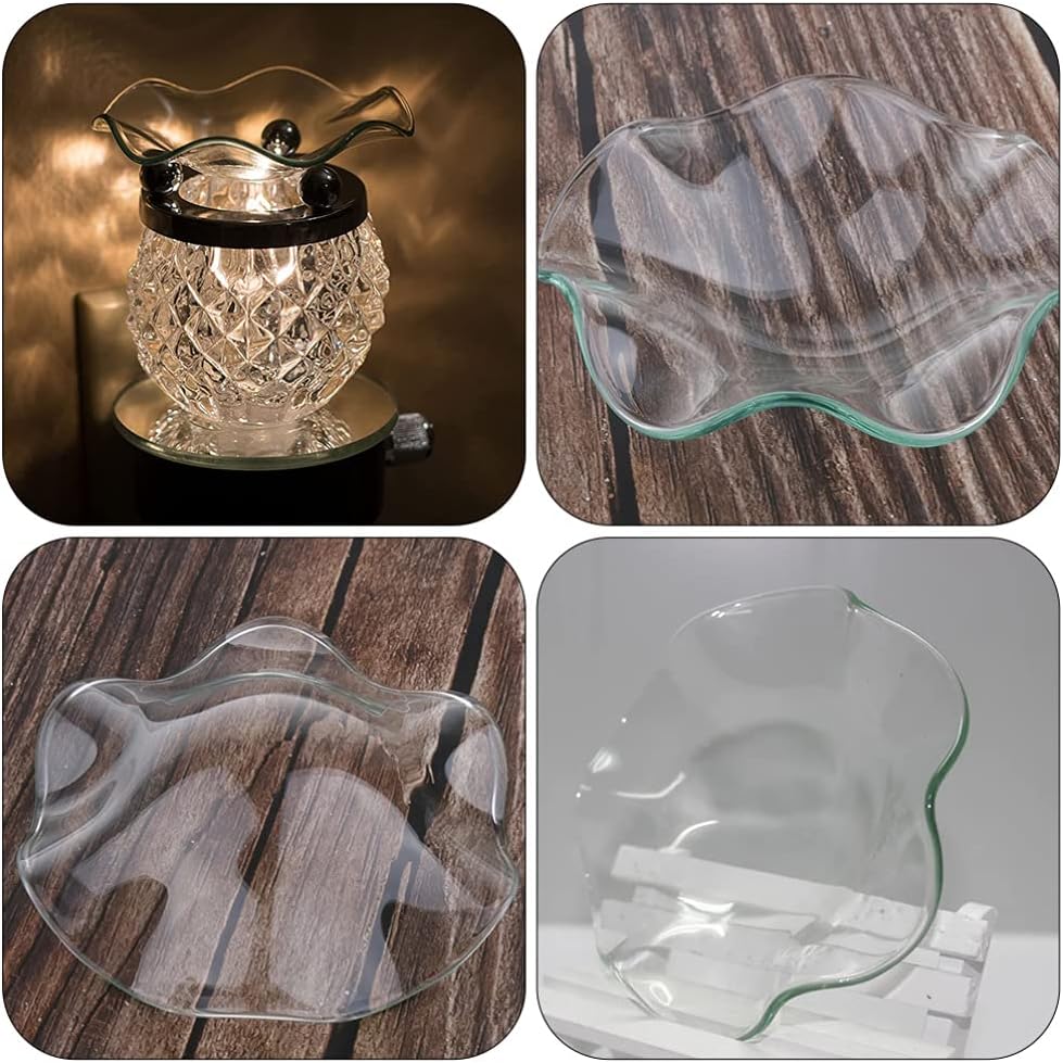 DOITOOL 2Pcs Replacement Flounces Oil Warmer Dish Wax Warmer Replacement Dish, Wax Melt Warmer Liner Glass Candle Warmer Bowl Plate Tray for Melter Burner (Size S)