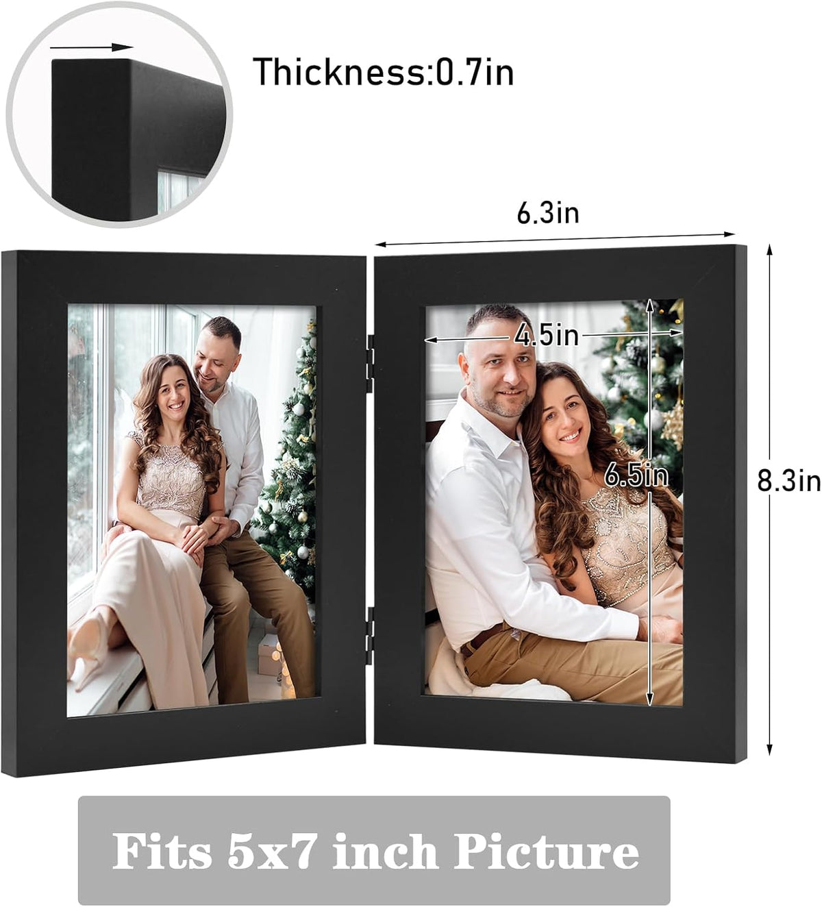 Frametory, 5x7 Double Picture Frame Black, 1 Pack