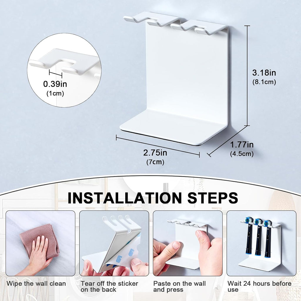 Electric Toothbrush Head Holder, Tooth Brushing Holder, Wall Mounted Toothbrush Holders Shower Bathroom, Self Adhesive or Desktop Tooth Brush Holder Organiser (White, Small)