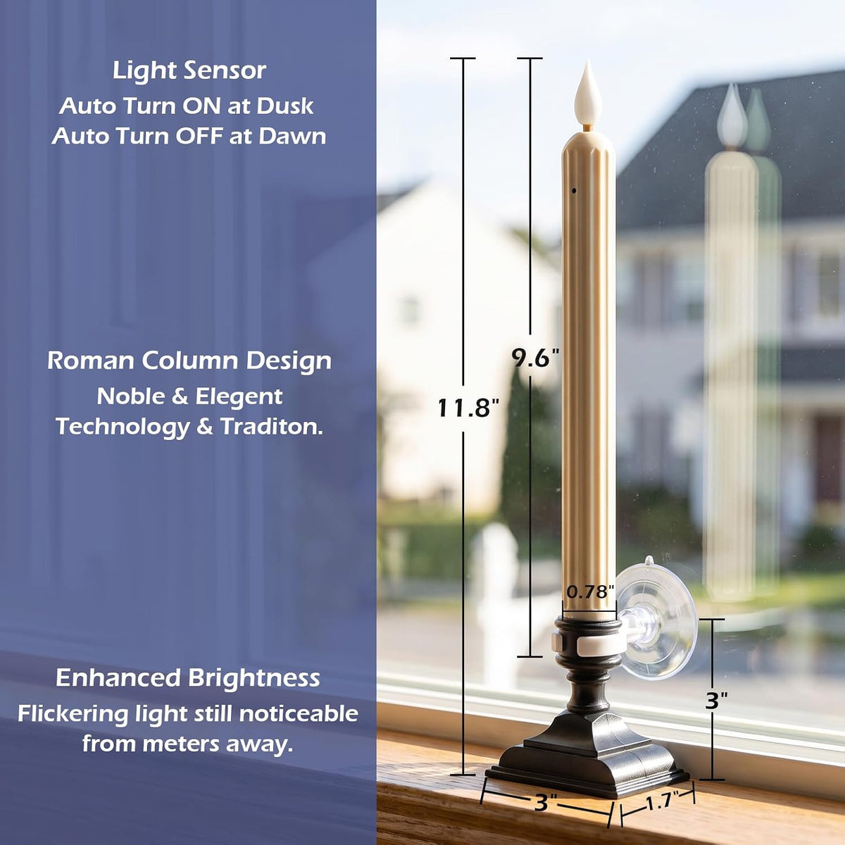 Christmas LED Window Candles Sensor Dusk to Dawn Ivory 9.6" (12AA Include)