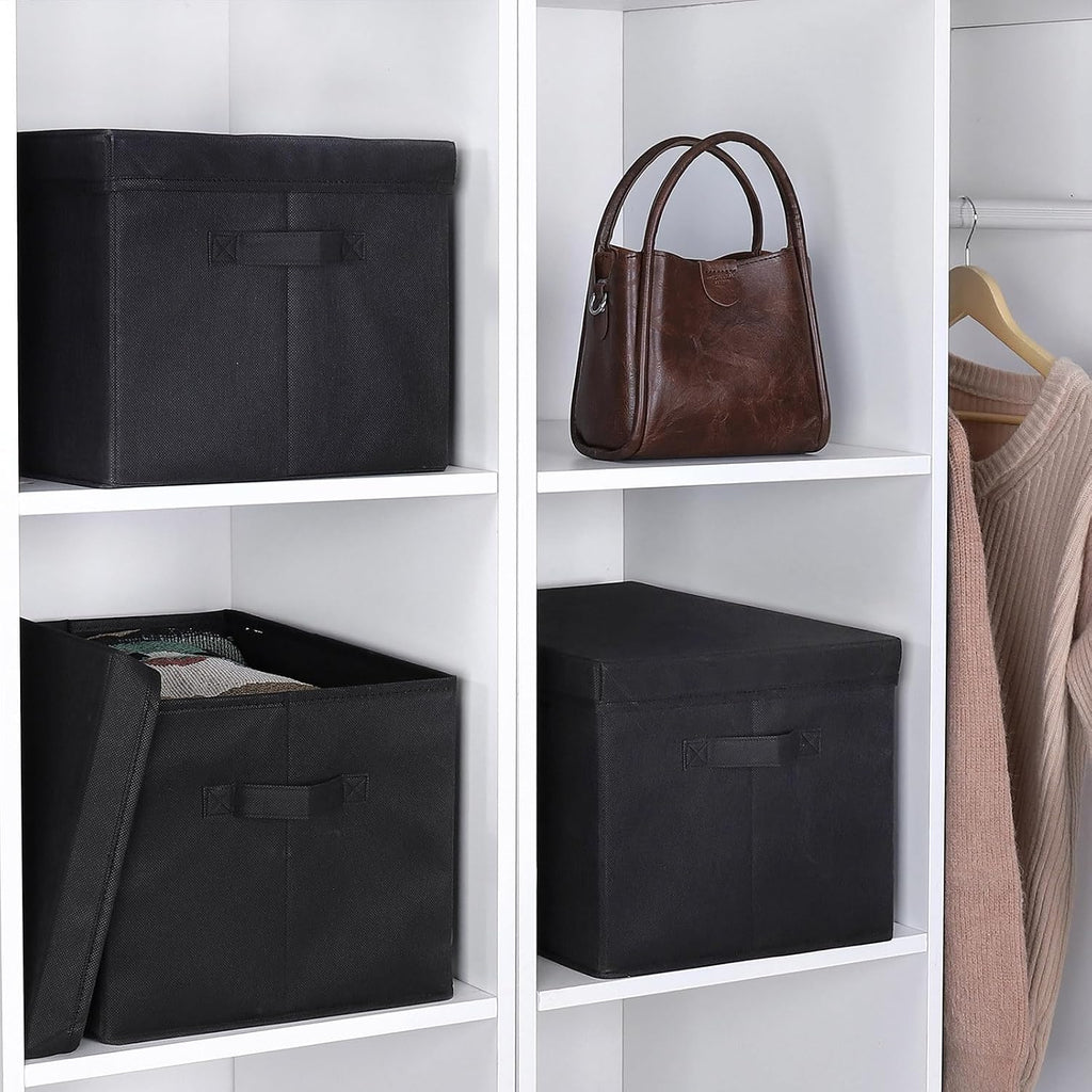 WUIKE Collapsible Storage Bins with Lids, Black, Extra Large, 3-Pack
