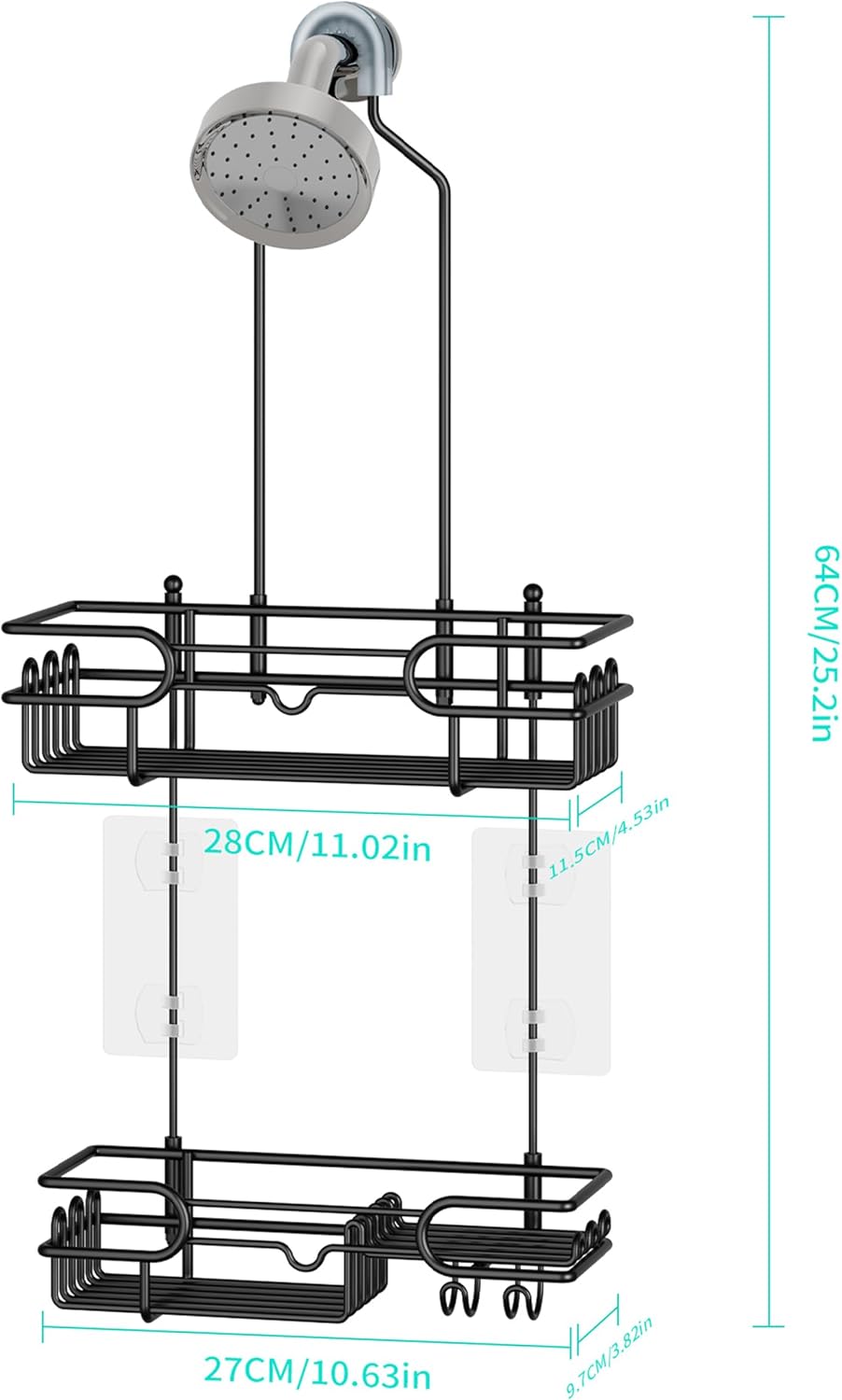 HapiRm Hanging Shower Caddy Organizer - Bathroom Organizer with 12 Hooks and Soap Holder, Rustproof Shower Shelf over Shower Head - Black