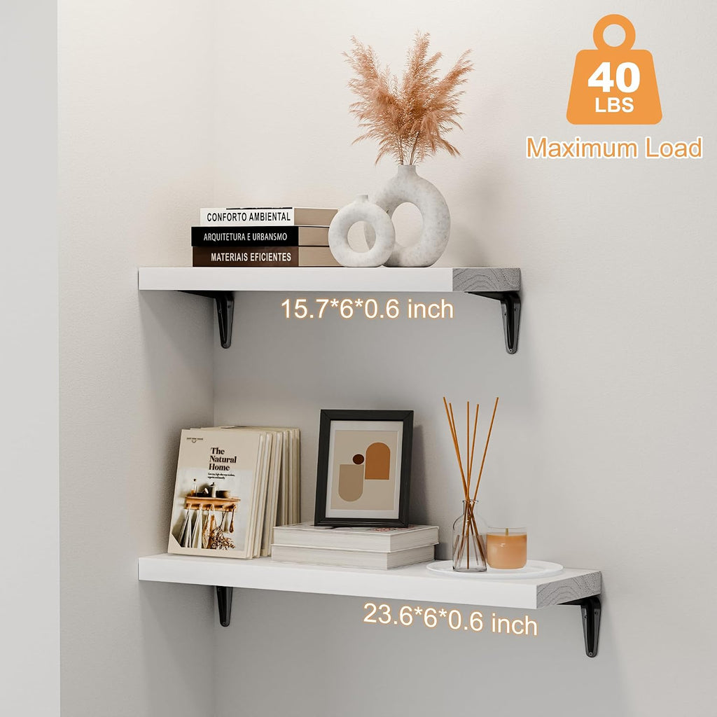 SKYSEN Floating Shelves for Wall Set of 6, 23.6in Wood Wall Shelf for Decor, Bathroom, Bedroom, Storage, Book,Kitchen, Living Room - White(fs-60-w)