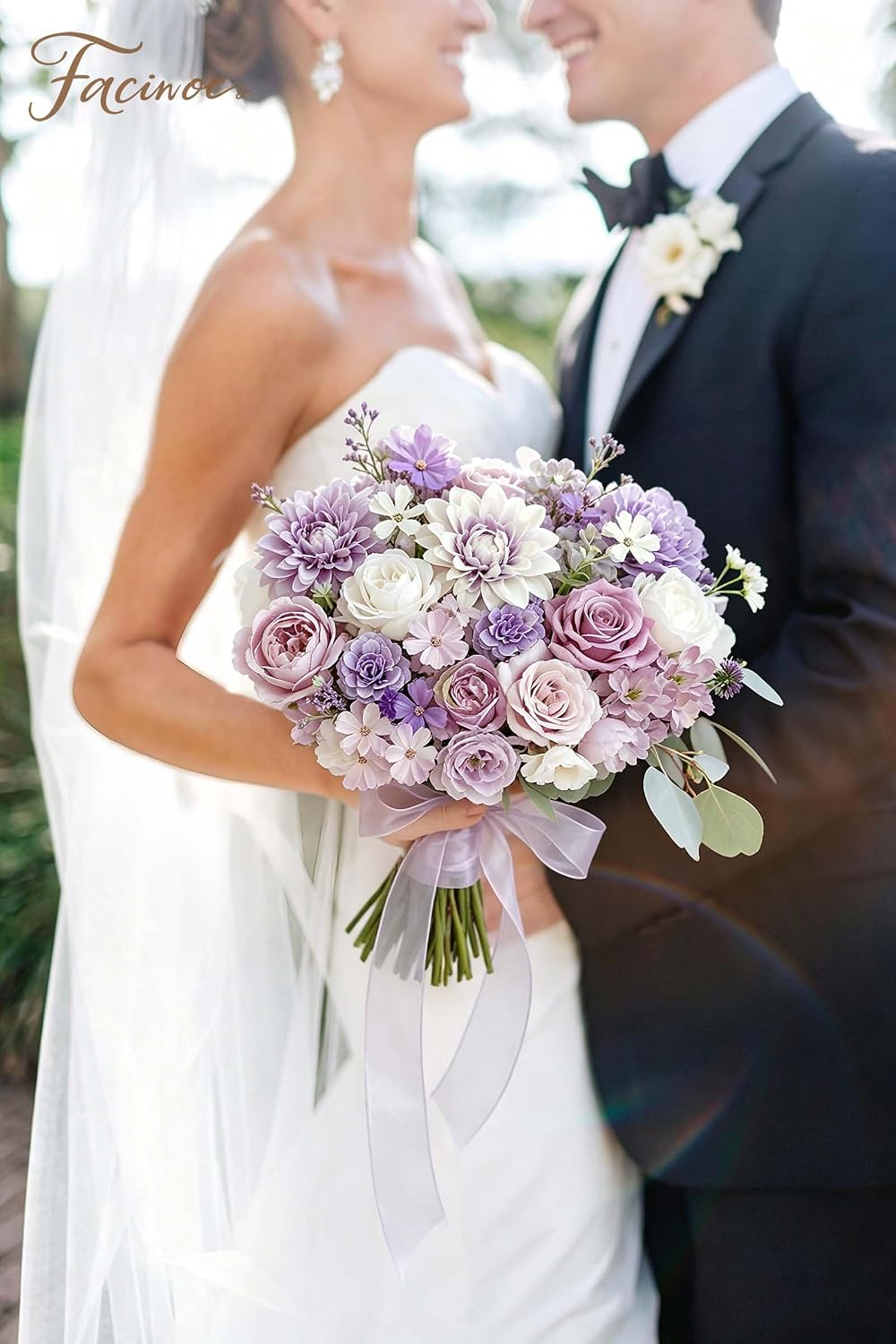 FACINOC Roses Artificial Flowers Purple Mix Silk Flower Dahlia Bulk Box Set