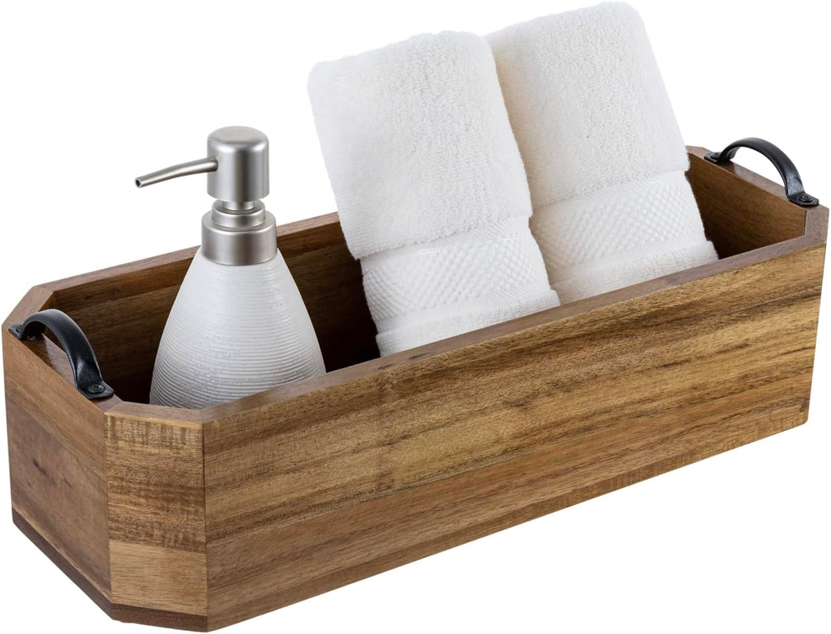 MyGift Wood Bathroom Tray Toilet Tank Organizer Caddy Metal Handles