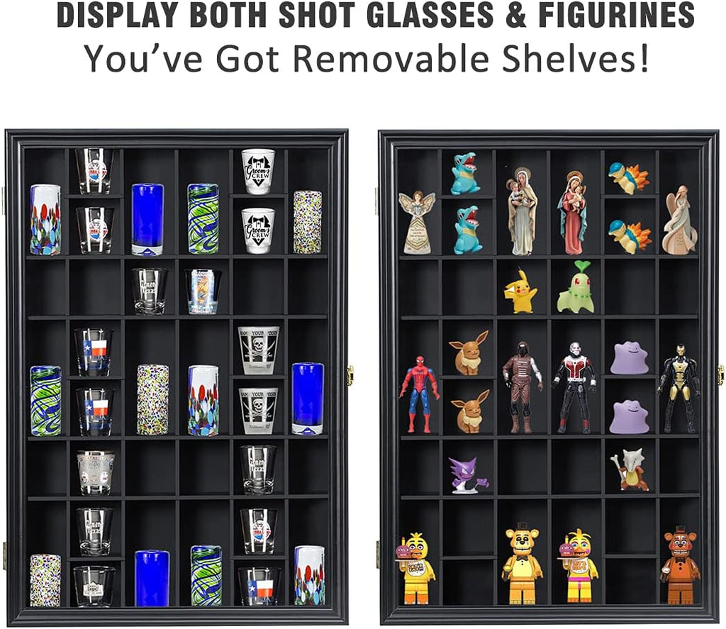 Shot Glass Storage Display Case 36-Slot Lockable Wooden Cabinet Rack Holder