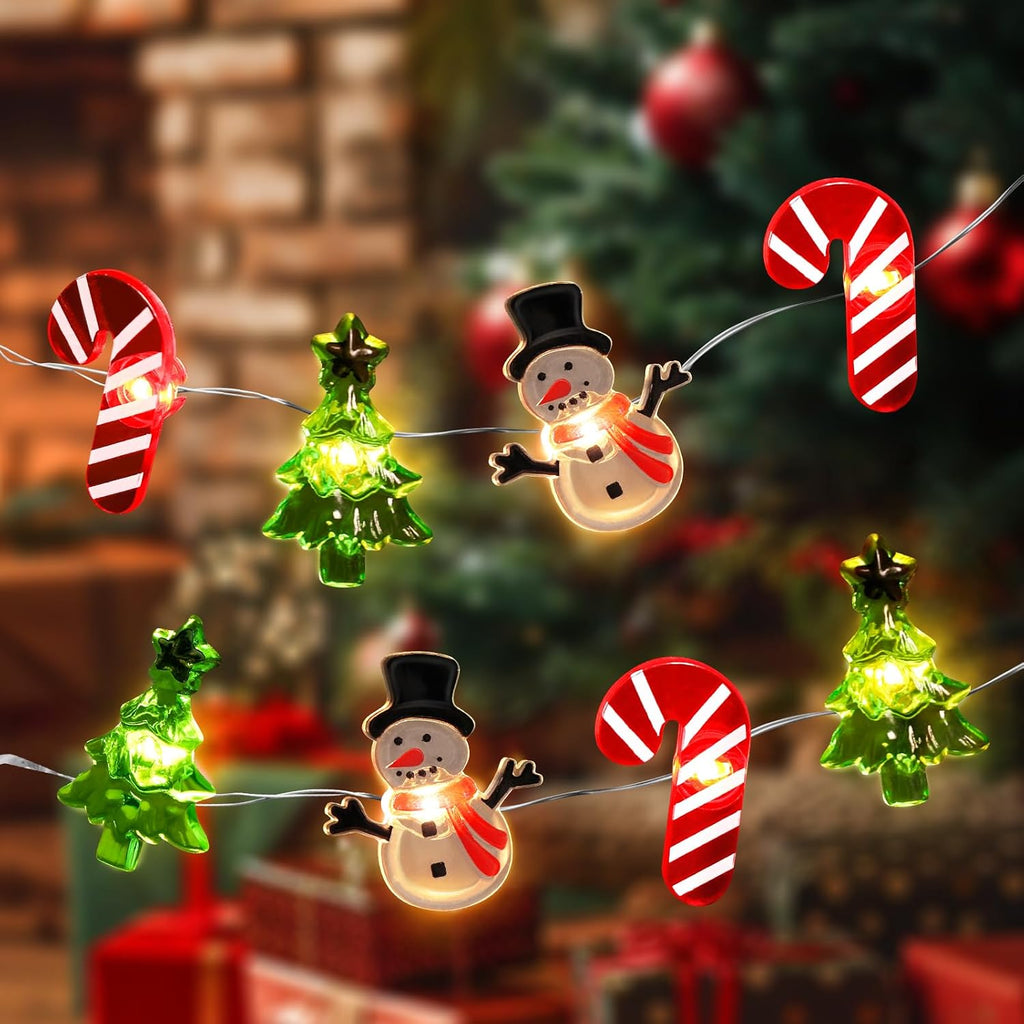 Coquimbo Christmas Lights Decorations, 10FT 30LED Christmas Tree Snowman Crutch String Lights for Home Party Indoor Outdoor Xmas Festive Holiday Decorations