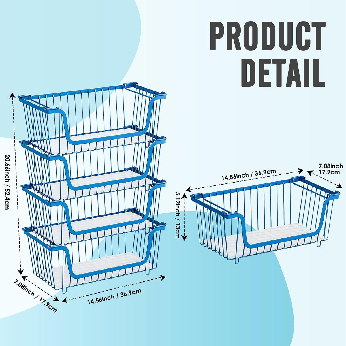 4 Pcs Stackable Wire Baskets for Pantry Organizers and Storage,blue,