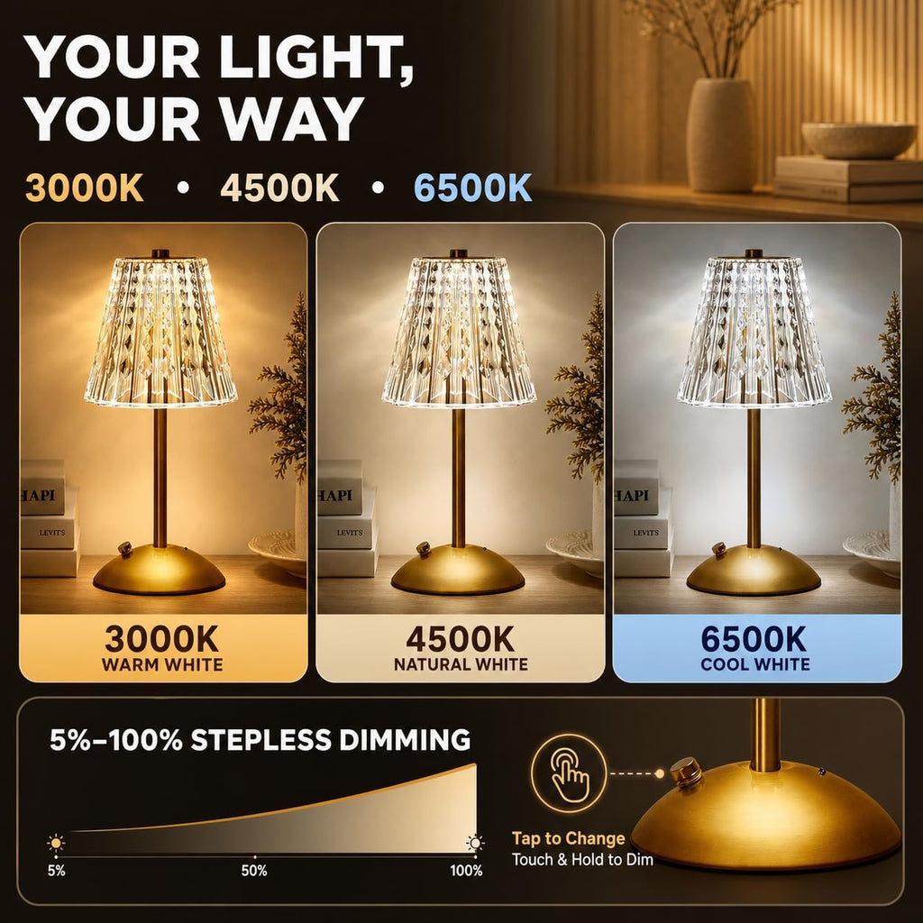 Small Gold Cordless Table Lamp Rechargeable for Kichen Countertop Dining