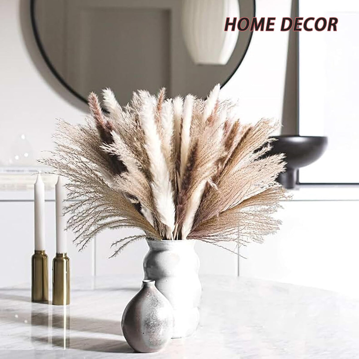Natural Dried Pampas Grass Decor - 17.5" 130Pcs Fluffy Pampas Grass Bouquet
