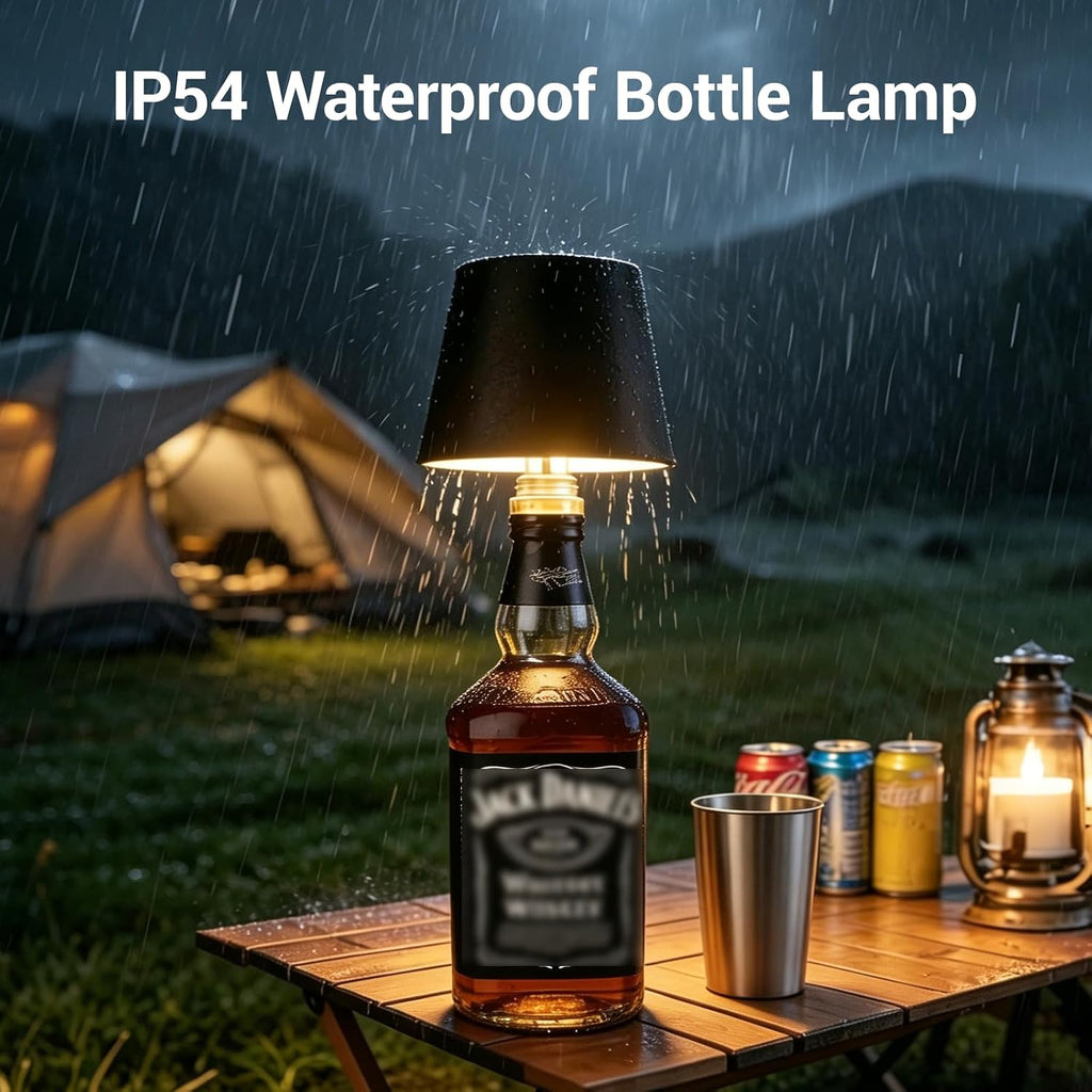 2 Pack Wireless Bottle Lamp - 2026 New Touch 3 Colors and Stepless Dimming Wine Bottle Lights with Metal Lampshade for Bars Restaurants Kitchen & Party Lighting - Black