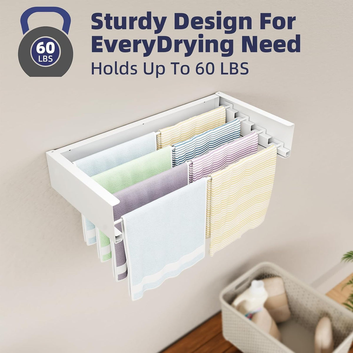 ZMBESUP Wall Mounted Drying Rack, 23.4" Foldable Clothes Drying Rack for Laundry Room Organization, Space Saving Retractable Laundry Rack for Small Space Apartment Bathroom Balcony (White)
