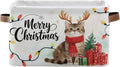 Wamika Christmas Cats Kitty Storage Basket with Waterproof Liner and PU Handles Xmas Tree Reindeer Storage Bins Boxes 14.2" Collapsible Decorative Organizer Baskets for Bedroom Closet Office 1 Pack