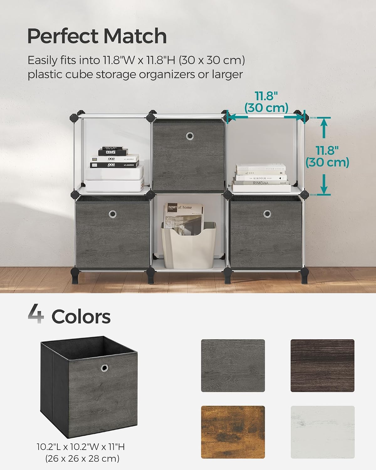 SONGMICS Storage Cubes, Set of 6, 11-Inch Foldable Closet Organizers