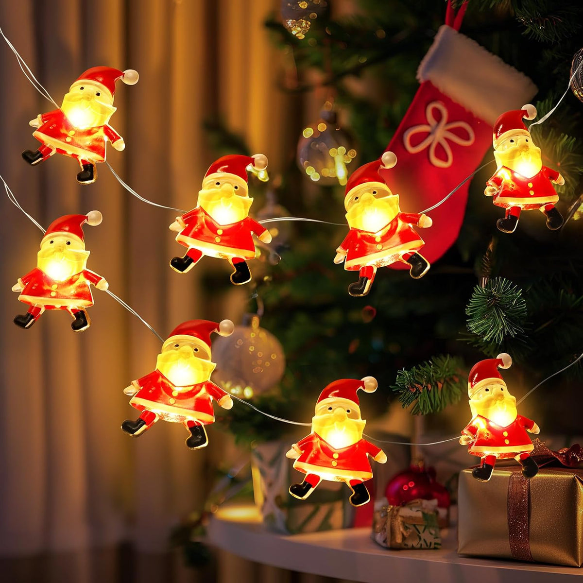 Coquimbo Christmas Decorations Indoor Lights, 10FT 30 LED Christmas Santa Claus Fairy String Lights Battery Operated for Xmas Tree Party Festive Holiday Cute Room Decor