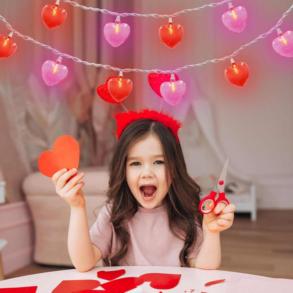 Couah 8.5Ft Red Pink Heart String Lights with 10 LED Red Pink 3D Heart Lights Plug in Valentines String Lights for Indoor Outdoor Home Xmas Tree Wedding Party Valentine's Day Decorations