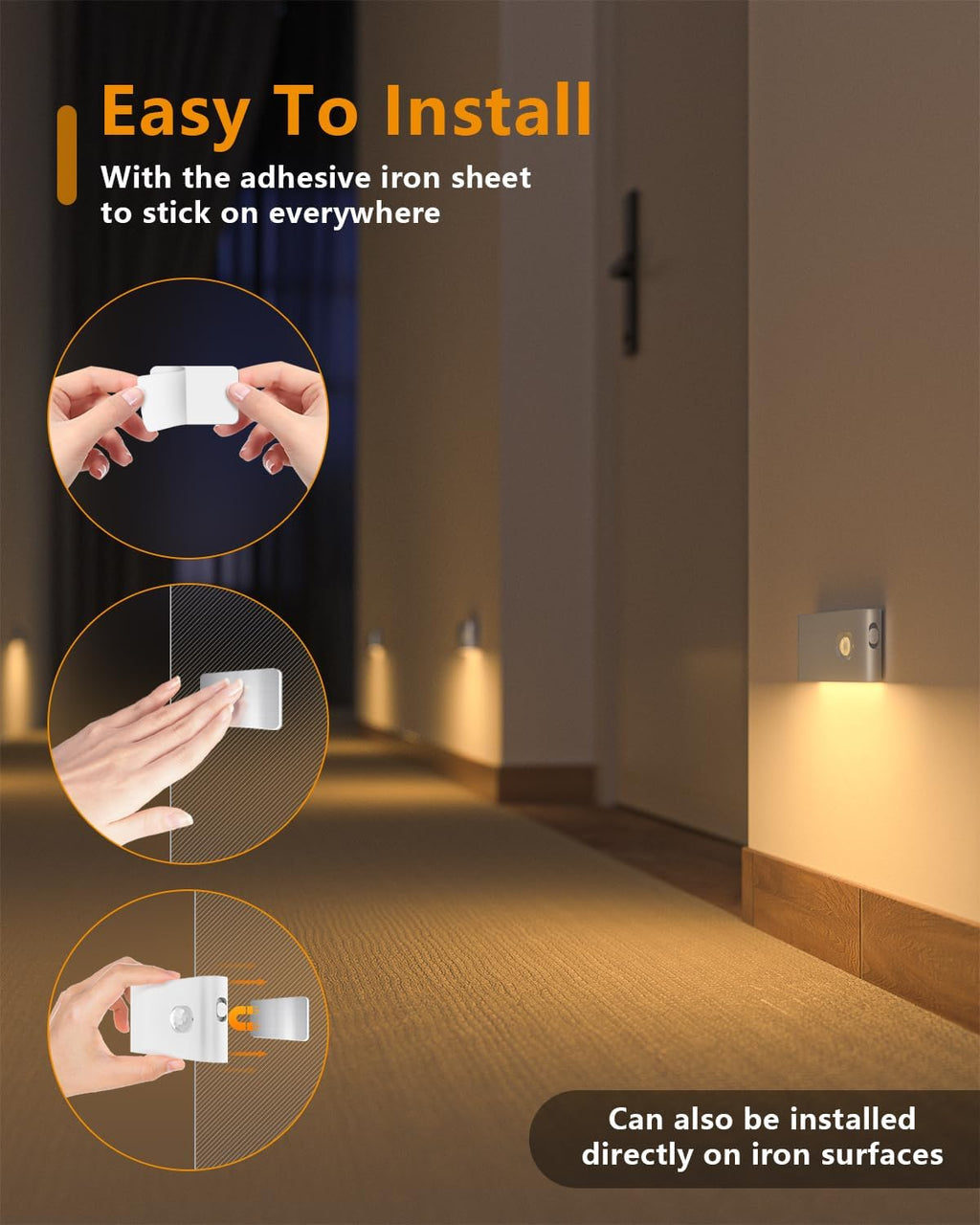 WILLED Motion Sensor Night Light, Rechargeable Stair Lights Indoor, Warm White Motion Sensor Light Indoor, Battery Operated Night Light for Hallway, Stairway, Bathroom, Bedroom, Kitchen, 6 Pack