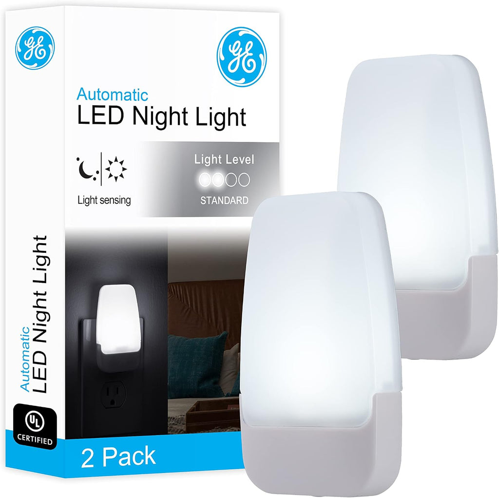 GE Plug in Night Light, Dusk to Dawn Sensor, Cool White 5000K, 2 Pack