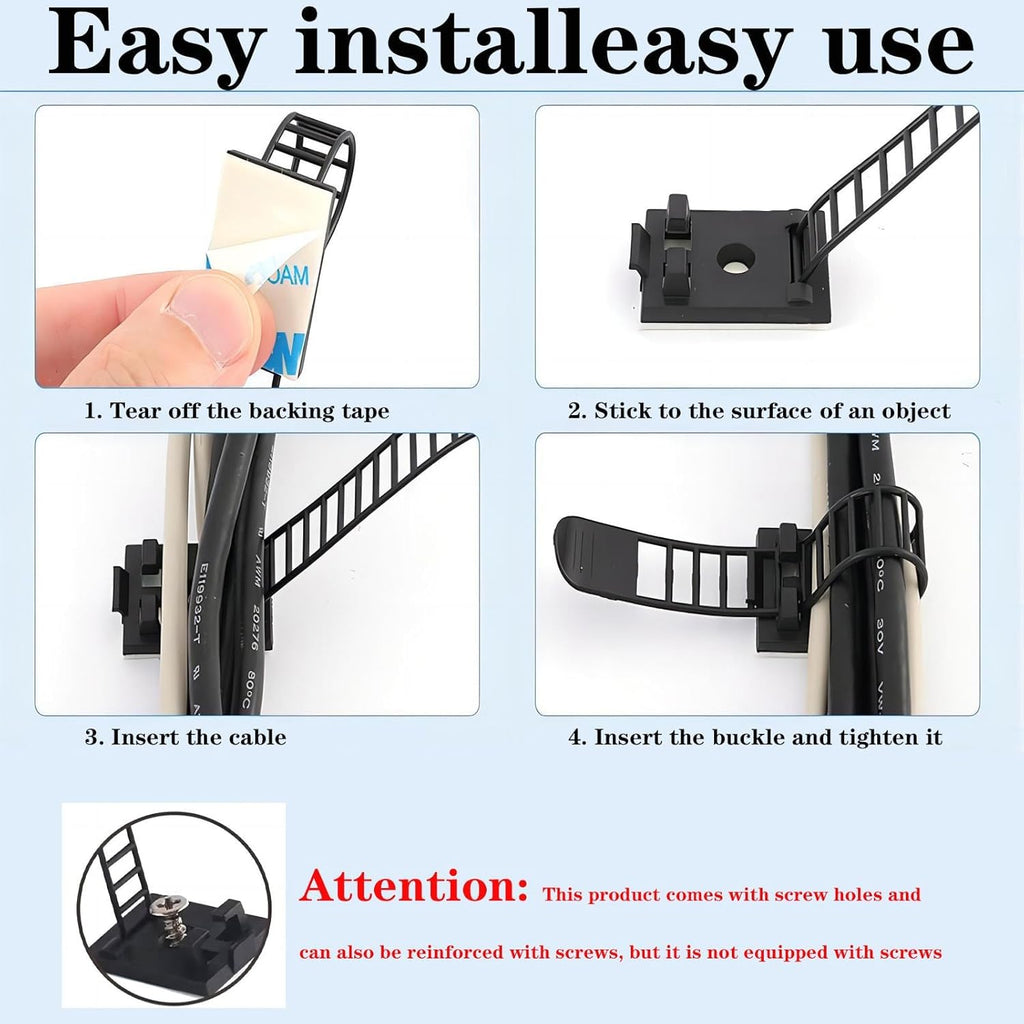 Cable Ties Cable Clips Wire Management Cord Clips Under,Desk Cable Management Reusable Zip Ties Wire Organizer Under Desk 50 packs (White)