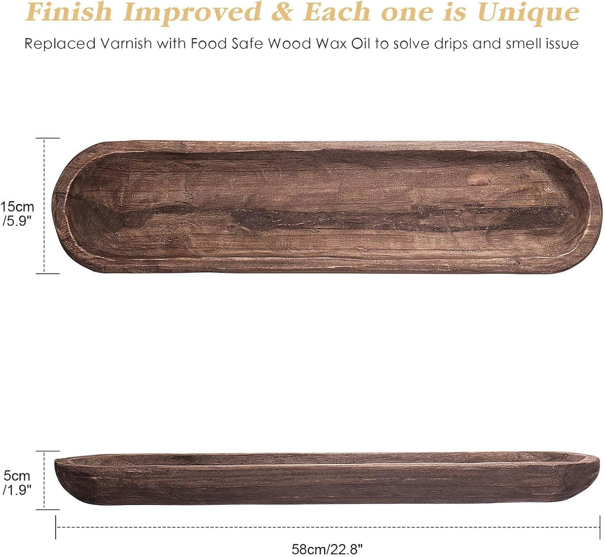 Decorative Wooden Dough Bowls, Long Natural Root Hand Carved Bowl Large Bread Shaped Wooden Tray, Rustic Centerpiece Dining Room Table Centerpiece Potpourri Decor Display Bowl 23"x6"x2"