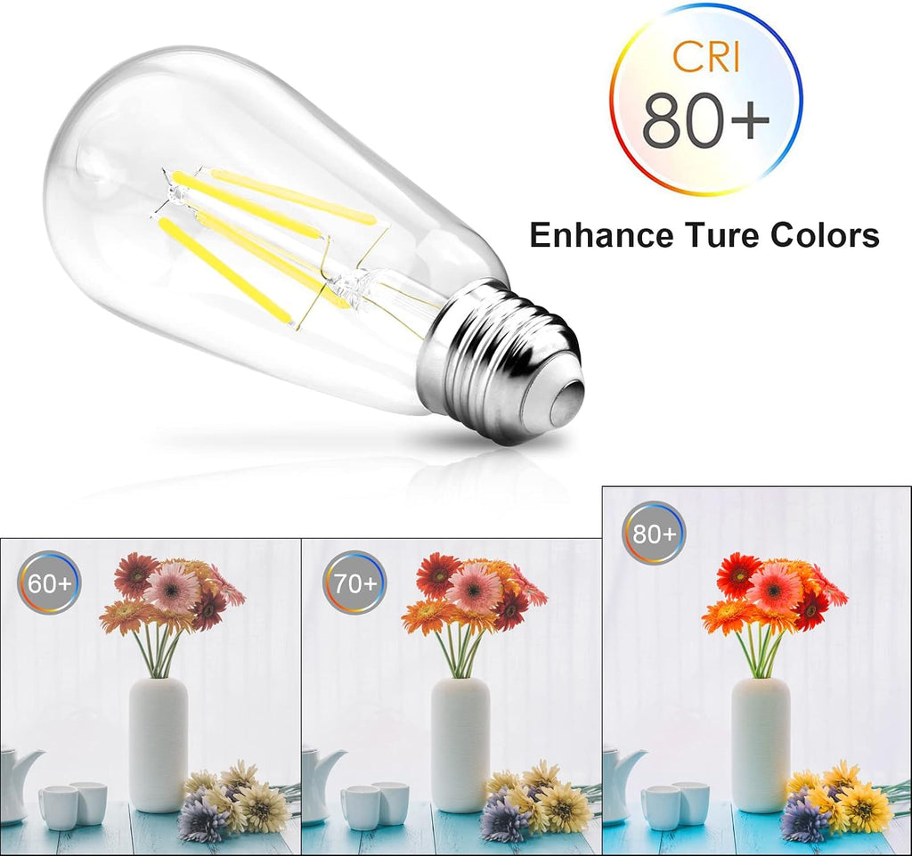 Ascher Vintage LED Edison Bulbs, 6W, Equivalent 60W, Non-Dimmable, Daylight 5000K, 700Lumens, ST58 Antique LED Filament Bulbs with 80+ CRI, E26 Medium Base, Clear Glass, Pack of 4