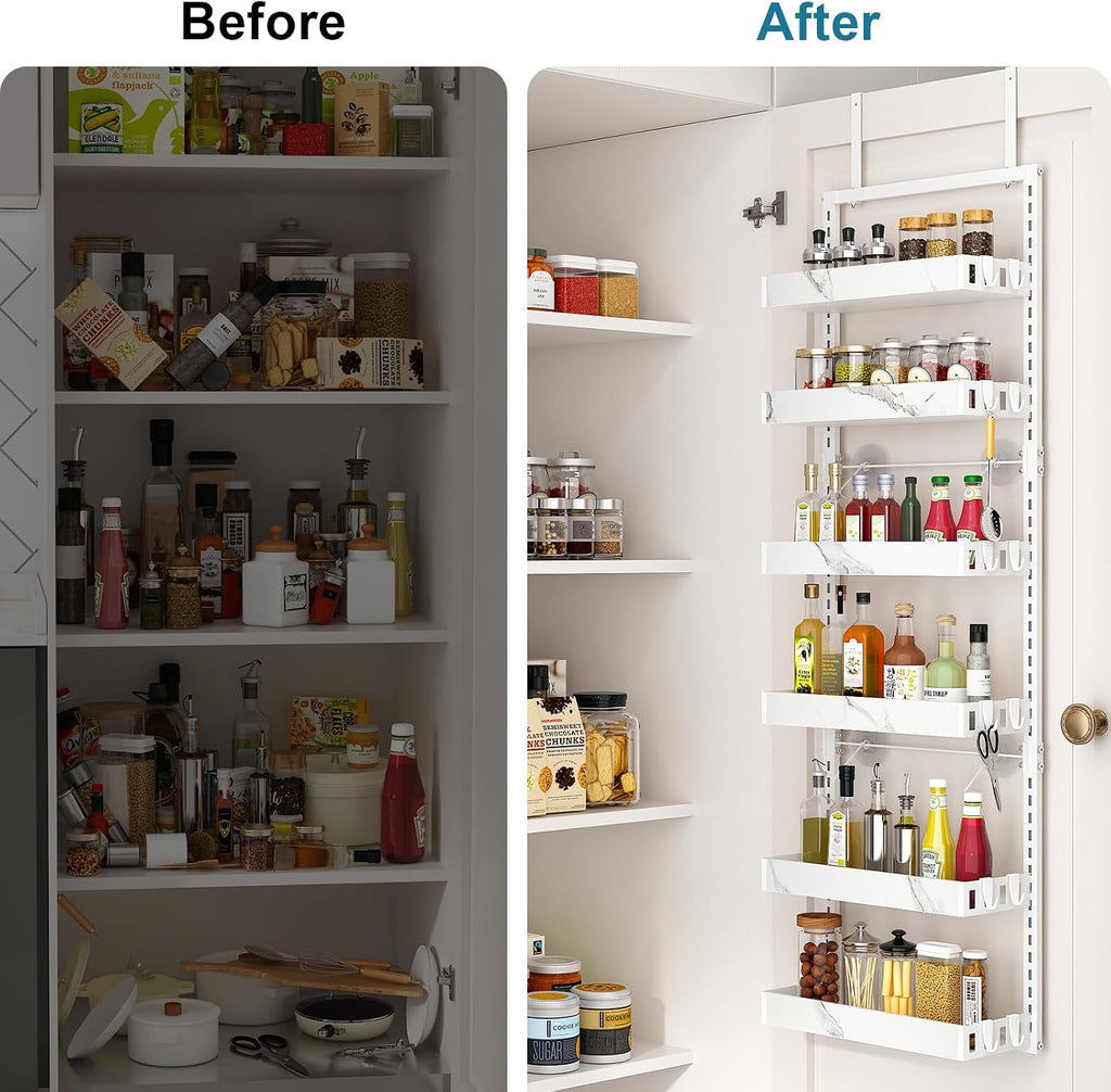 BUKFEN Over the Door Pantry Organizer, 6-Tier Adjustable Basket Spice Rack