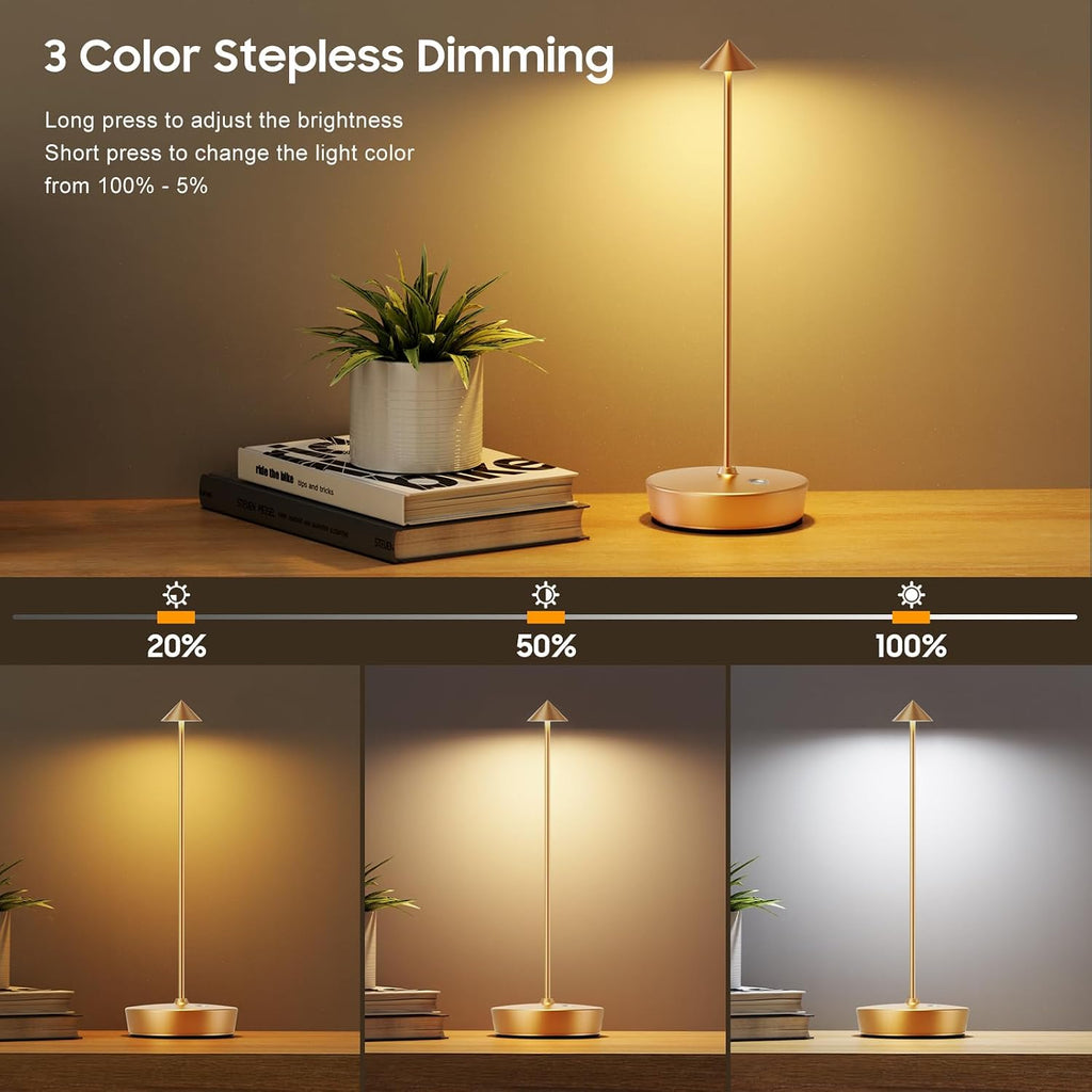 Set of 2 LED Cordless Table Lamp, Rechargeable Battery Operated Dimmable Restaurant Table Lamp, 6000mAh, Outdoor Patio Gold