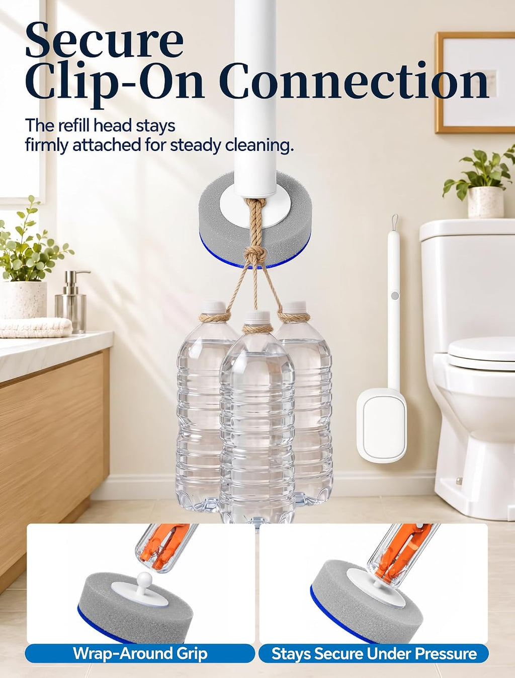 Disposable Toilet Brush Wand, Wall Mounted Toilet Cleaner Kit with Holder, for Bathroom Cleaning (Toilet Brush + 18 Brush Heads)