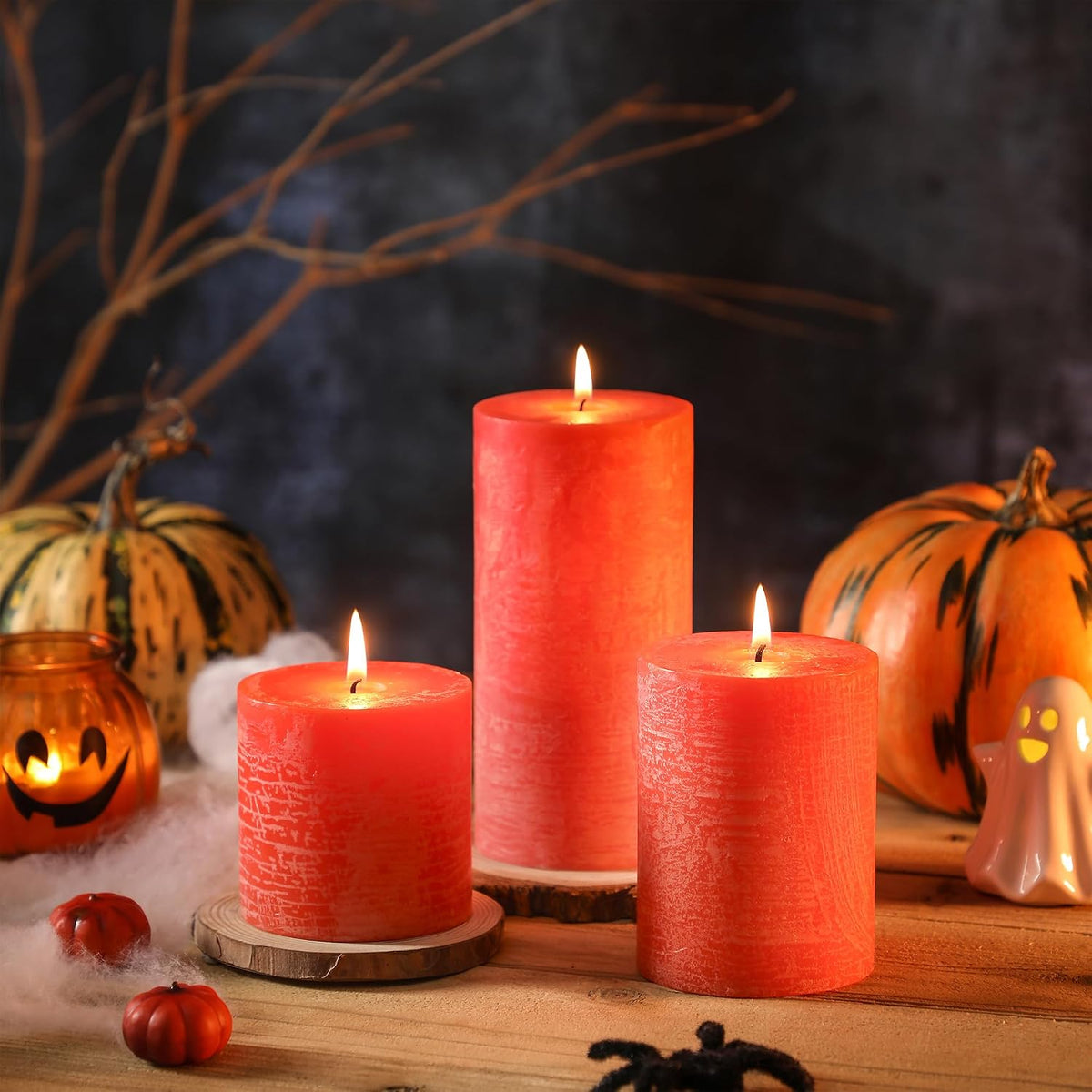 3x6 Inch Orange Pillar Candles Set of 3, Fall Pillar Candles